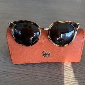 Tory Burch Tortoise Sunglasses with Bold Orange Case